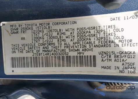 2004 Toyota 4Runner Sr5 V8 from USA, damaged, VIN JTEBT14R140032052